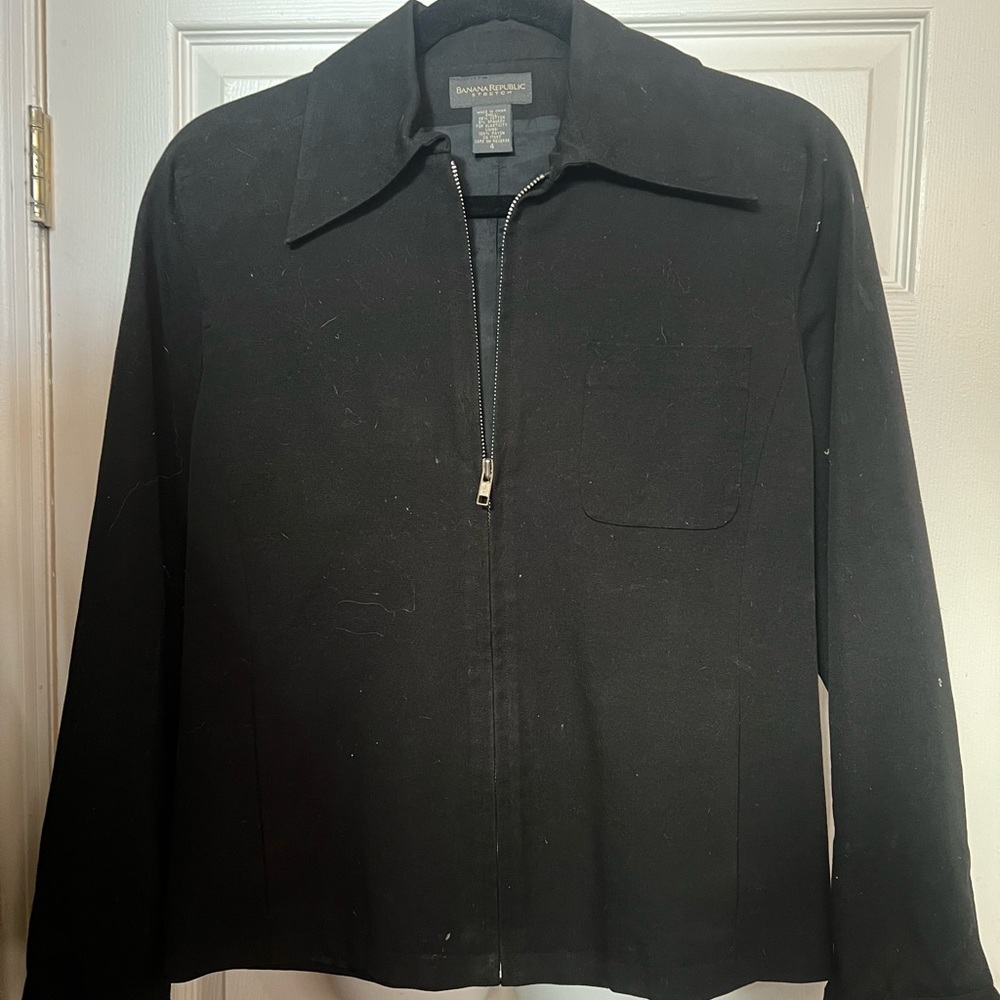 Vintage Banana Republic black cotton jacket with front gold zip sz 4